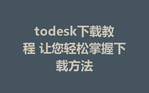 todesk下载教程 让您轻松掌握下载方法