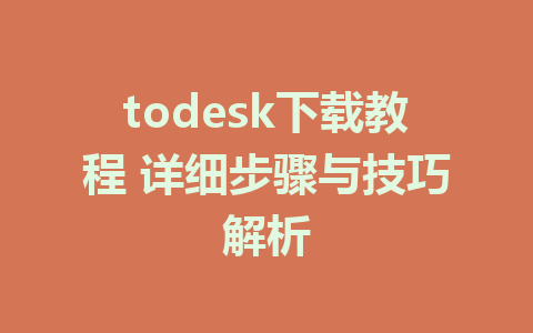 todesk下载教程 详细步骤与技巧解析